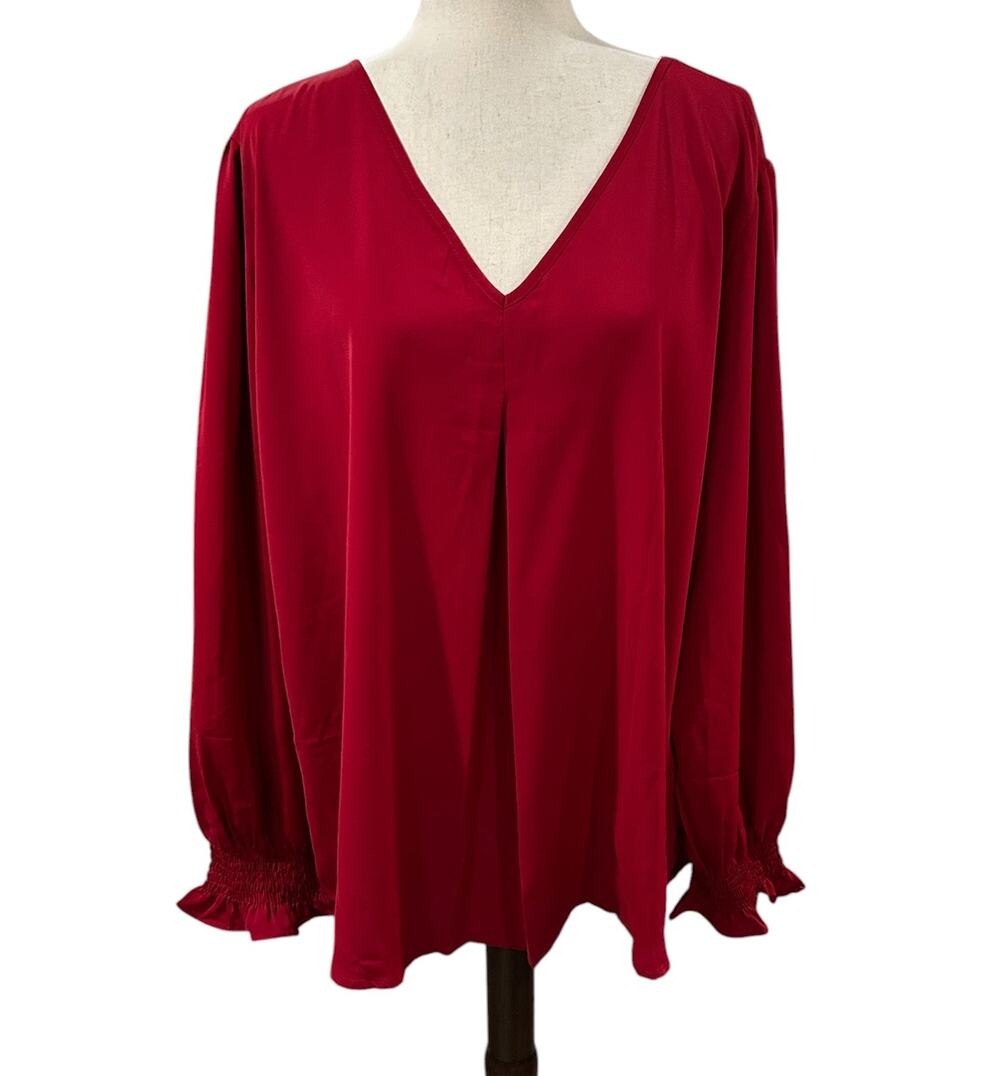 NEW Funlingo Women's V Neck Long Sleeve Red Blouse Plus Size 3XL